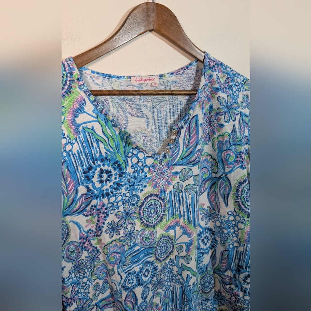 Fresh Produce Blue Tropic Gardens Print Supima Cotton Long Sleeve Tee Shirt - Picture 4 of 7